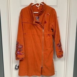 Boho Embroidered Orange Corduroy Coat by KanaBeach Women’s 12